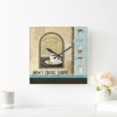 積み重なるお母さんのDejaの醸造物のコーヒー芸術はマグのカフェインをすくいます スクエア壁時計 (ホーム)