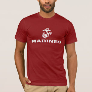 積み重なるUSMCのロゴ-白 Tシャツ