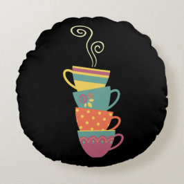 積み重ねた磁器のカップ、紅茶、コーヒー蒸し ラウンドクッション