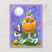 積み重ねられたハロウィーンバンニー、キャンディーコーンカラフル、 シーズンポストカード (正面)