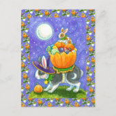 積み重ねられたハロウィーンバンニー、キャンディーコーンカラフル、 シーズンポストカード (正面)