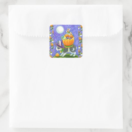 積み重ねられたハロウィーンバンニー、キャンディーコーンカラフル、 スクエアシール (バッグ)