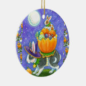 積み重ねられたハロウィーンバンニー、キャンディーコーンカラフル、 セラミックオーナメント (右)