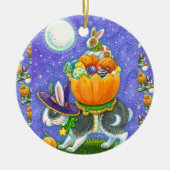 積み重ねられたハロウィーンバンニー、キャンディーコーンカラフル、 セラミックオーナメント (正面)