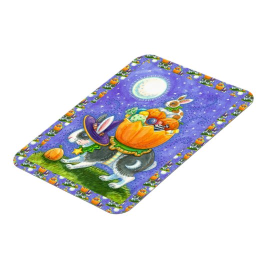 積み重ねられたハロウィーンバンニー、キャンディーコーンカラフル、 マグネット (左側)