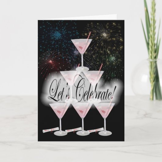 積み重ねられたピンクのマルティーニの卒業生の招待状 招待状 (正面)