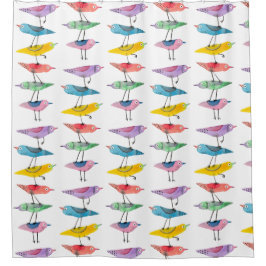 積み重ねカラフル鳥 シャワーカーテン