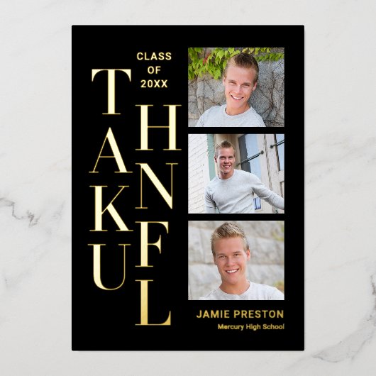 積み重ねチャームホイル卒業写真サンキューカード 箔招待状 (正面)