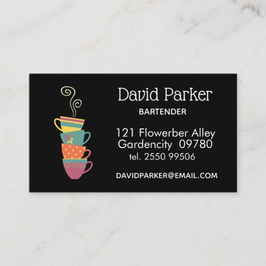 積み重ねティーカップ、コーヒーショップ、チャイ店 名刺 (正面)