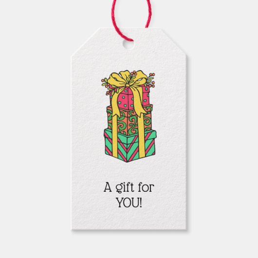 積み重ね包まれたクリスマスプレゼントクリスマス ギフトタグ (正面)