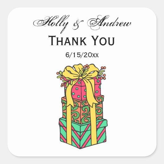 積み重ね包まれたクリスマスプレゼントクリスマス スクエアシール (正面)