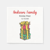 積み重ね包まれたクリスマスプレゼントクリスマス スタンダードカクテルナプキン (正面)