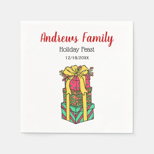 積み重ね包まれたクリスマスプレゼントクリスマス スタンダードカクテルナプキン (正面)