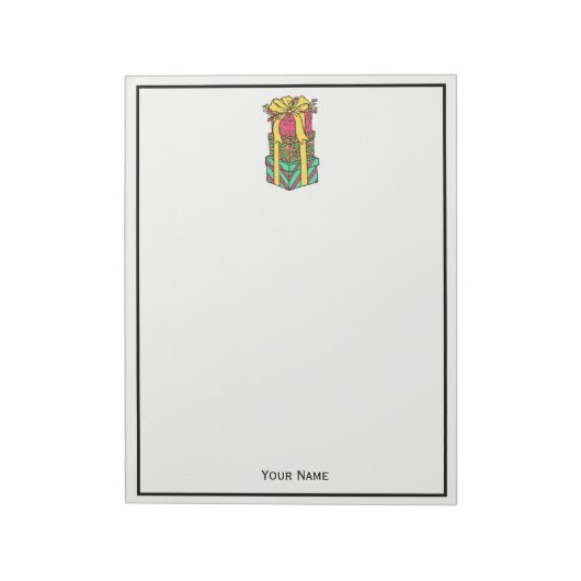 積み重ね包まれたクリスマスプレゼントクリスマス ノートパッド (回転)