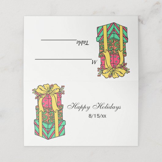 積み重ね包まれたクリスマスプレゼントクリスマス プレイスカード (外部開封)