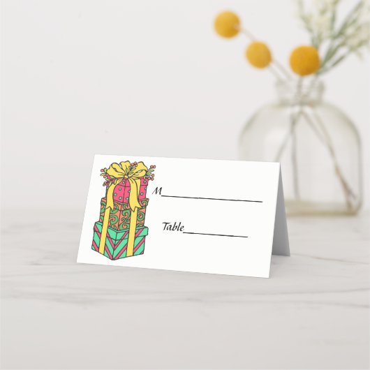 積み重ね包まれたクリスマスプレゼントクリスマス プレイスカード (裏面)