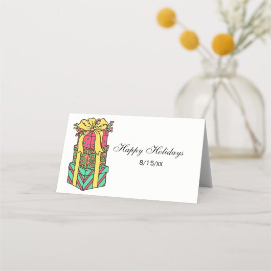 積み重ね包まれたクリスマスプレゼントクリスマス プレイスカード (正面)