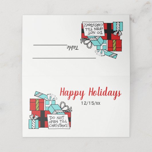 積み重ね包まれたクリスマスプレゼントクリスマス プレイスカード (外部開封)