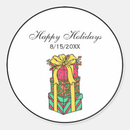 積み重ね包まれたクリスマスプレゼントクリスマス ラウンドシール