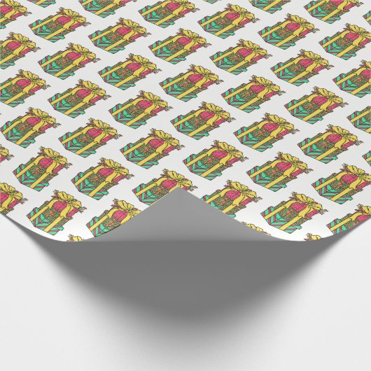 積み重ね包まれたクリスマスプレゼントクリスマス ラッピングペーパー (角)