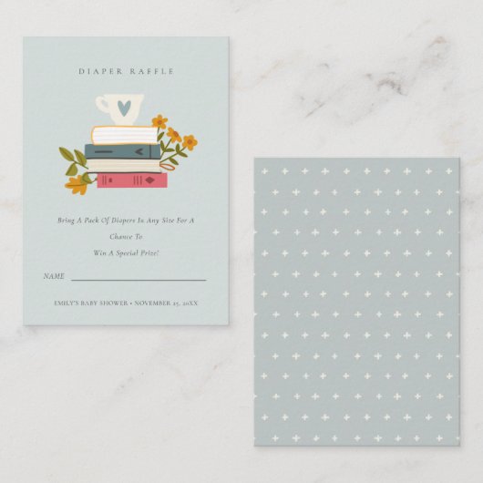 積み重ね本フローラおむつラッフルムマベビーシャワー エンクロージャーカード (正面/裏面)