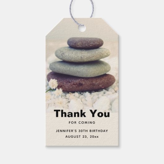積み重ね石瞑想的ケアン誕生日ありがとう ギフトタグ (正面)