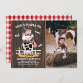 積み重ね農園動物納屋周囲の庭フォトバースデーパーティー 招待状 (正面/裏面)