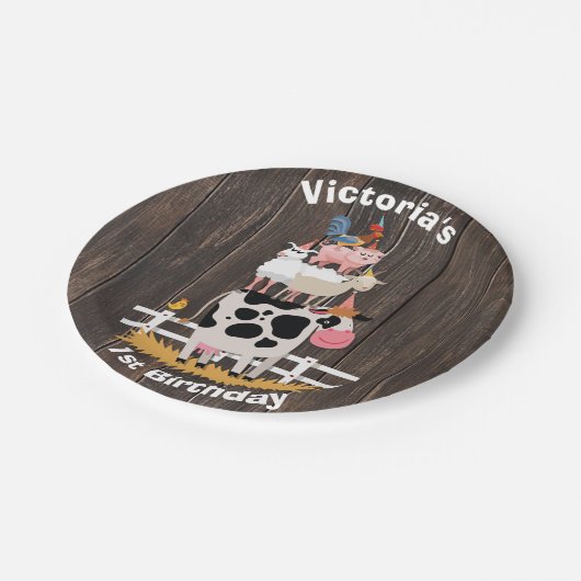 積み重ね農園動物納屋周囲の庭誕生日パーティー ペーパープレート (アングル)