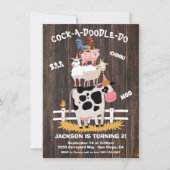 積み重ね農園動物納屋周囲の庭誕生日パーティー 招待状 (正面)