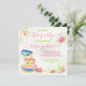 積み重ビクトリアンねティーカップティーパーティの招待状 招待状 (スタンド正面)