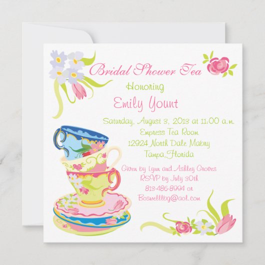 積み重ビクトリアンねティーカップティーパーティの招待状 招待状 (正面)