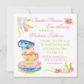 積み重ビクトリアンねティーカップティーパーティーブライダルシャワー 招待状 (正面)