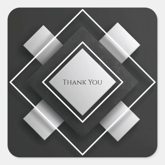 積層アイボリーと木炭の幾何学的結婚枠 スクエアシール (正面)