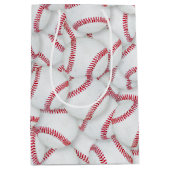 積層ベースボールパターン誕生日 ミディアムペーパーバッグ (正面)