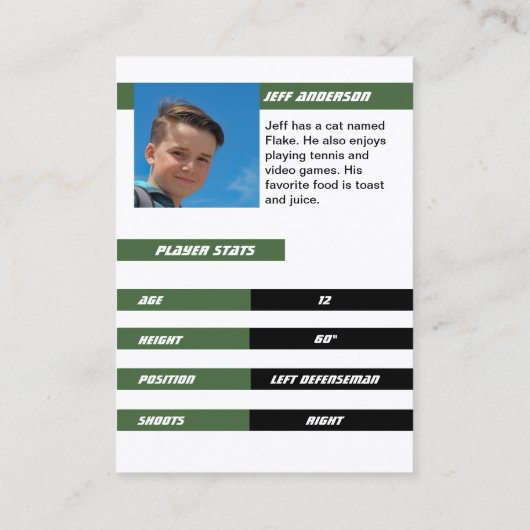 積極的な緑の白でアイスホッケー取引カード コーリングカード (裏面)