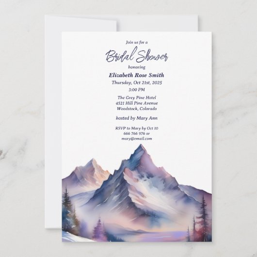 積雪山の風景ブライダルシャワー 招待状 (正面)