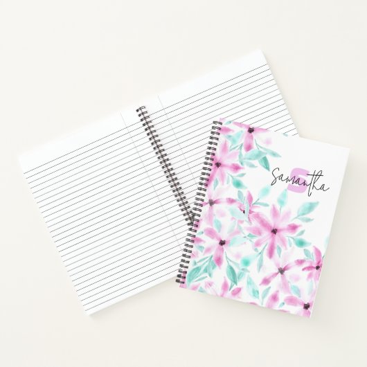穏かわいらしやかなピンクの水色の花 ノートブック (内部)