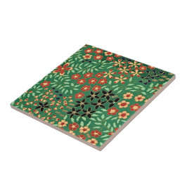 穏やかさを呼び起こす：緑の日本のフローラ タイル