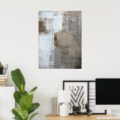 「穏やかで中立」グレーとベージュ抽象芸術アート ポスター (ホームオフィス)