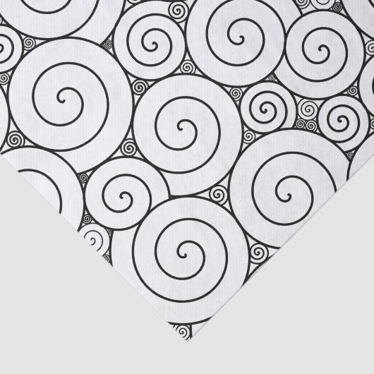 穏やかで幾何学的で黒く及び白いらせん状 薄葉紙 (詳細)