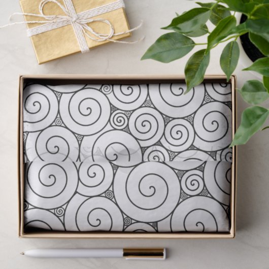 穏やかで幾何学的で黒く及び白いらせん状 薄葉紙 (ギフト)