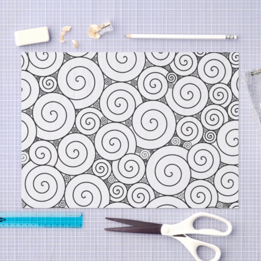 穏やかで幾何学的で黒く及び白いらせん状 薄葉紙 (クラフト)