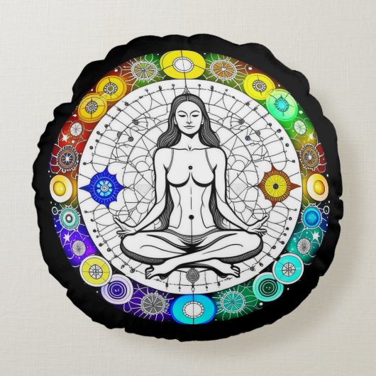 穏やかで穏やかな静謐な瞑想 ラウンドクッション (正面)