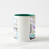 穏やかで、リラックスさせるな陽性はタイポグラフィを言い表わします ツートーンマグカップ (中央)
