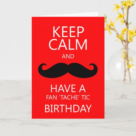 穏やかなおもしろいの誕生日の口ひげ/髭を保って下さい カード (黄色い花)