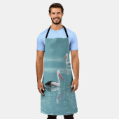 穏やかなアクアウォーターでパドリングするペリカンカップル エプロン (着用した状態)