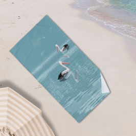 穏やかなアクアウォーターでパドリングするペリカンカップル ビーチタオル