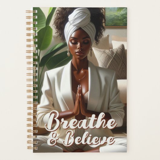 穏やかなアフリカ系アメリカ人女性祈りの言葉瞑想 プランナー手帳 (正面)
