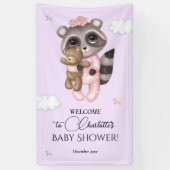 穏やかなアライグマ動物の女の子の赤ちゃんシャワーへようこそ 横断幕 (縦)