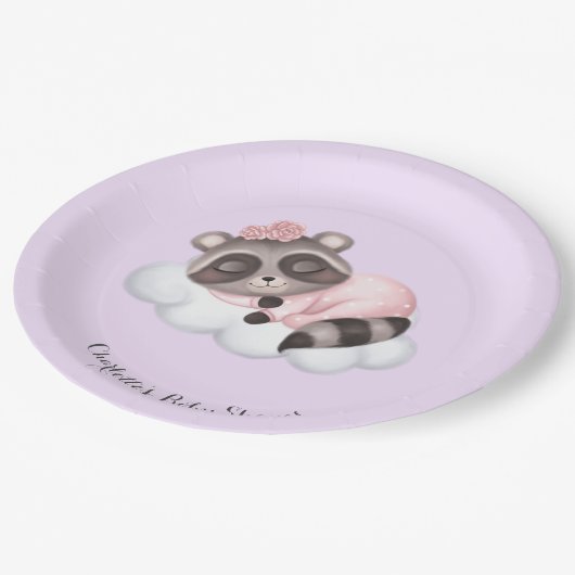 穏やかなアライグマ動物の女の子赤ちゃんシャワー ペーパープレート (アングル)